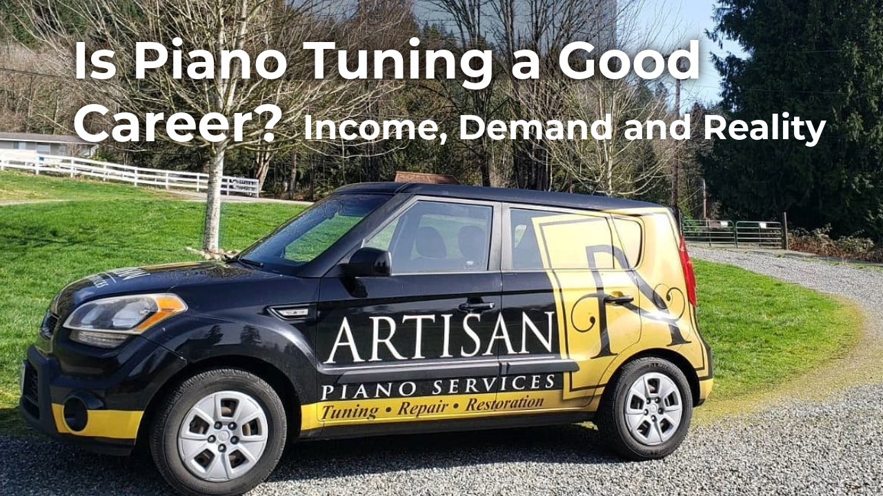 Picture of a piano technicians car. 