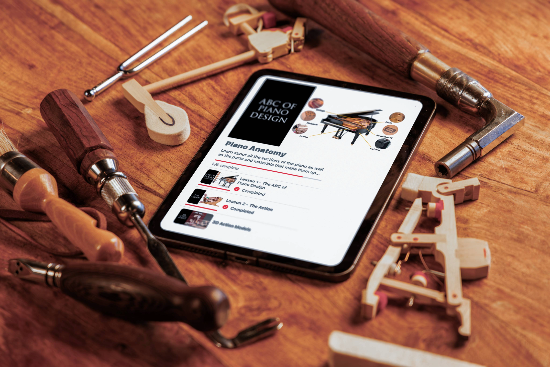 Picture of The Pianocraft Course on Ipad with Piano Technician Tools